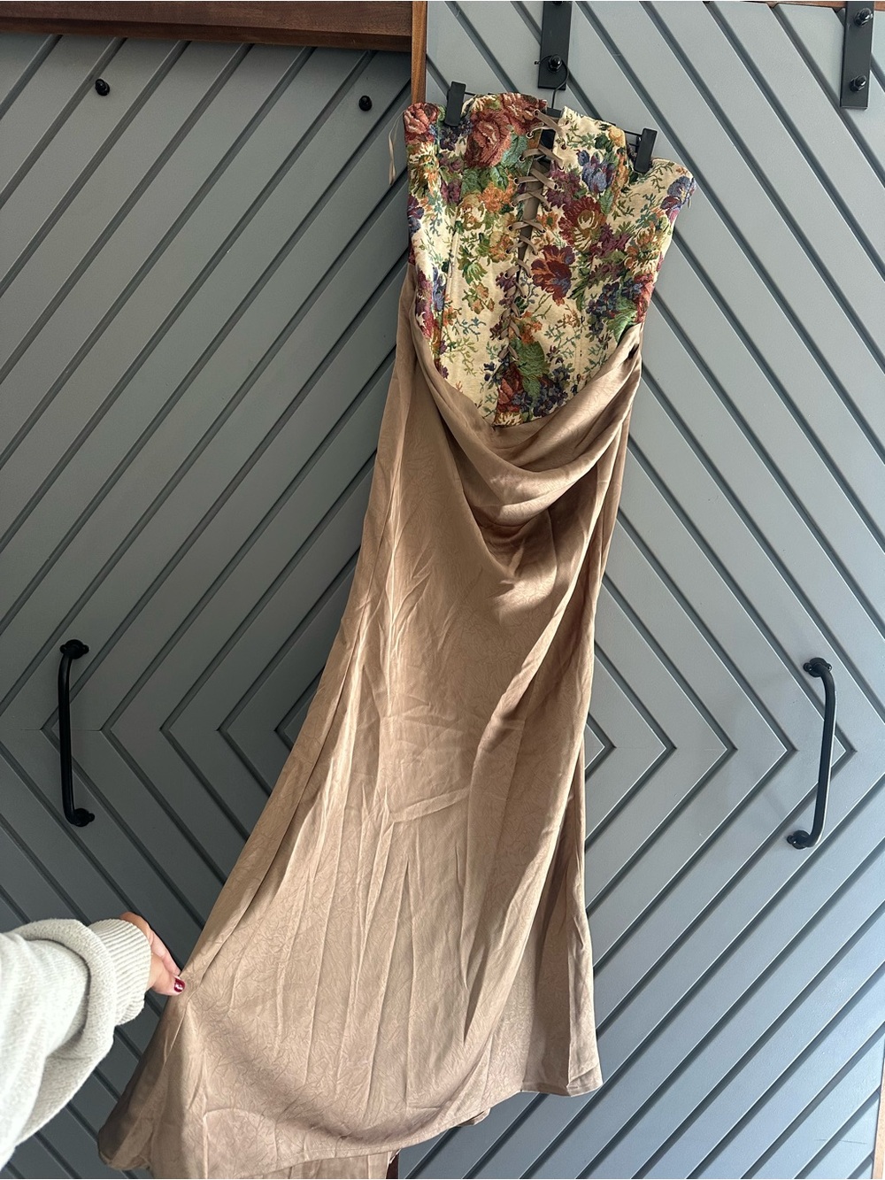 Fashion Nova - NWT size XL Floral Bustier & Tan Draped Slip Dress